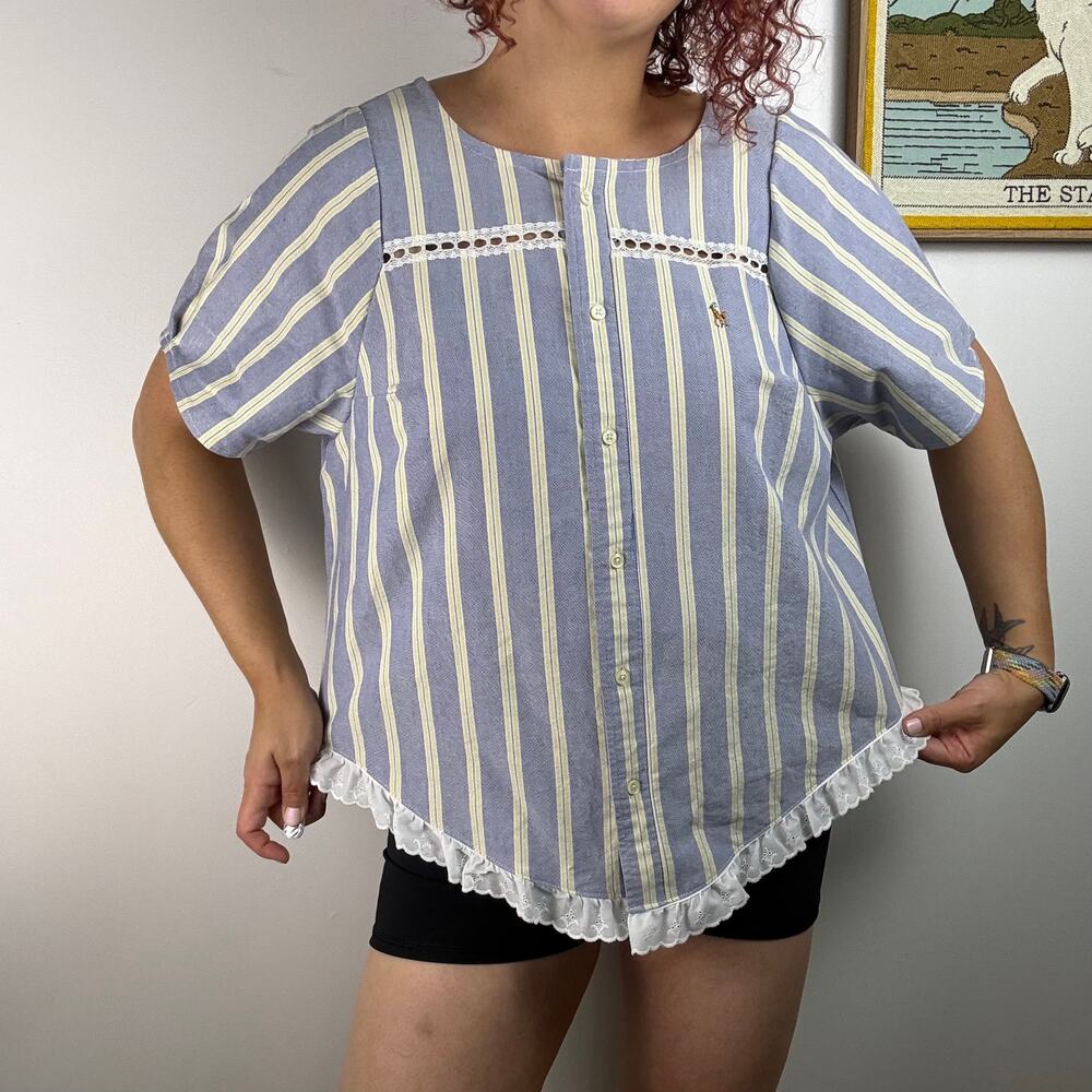 handmade upcycled 81 pound upcycled stripe plus size button up 2XL